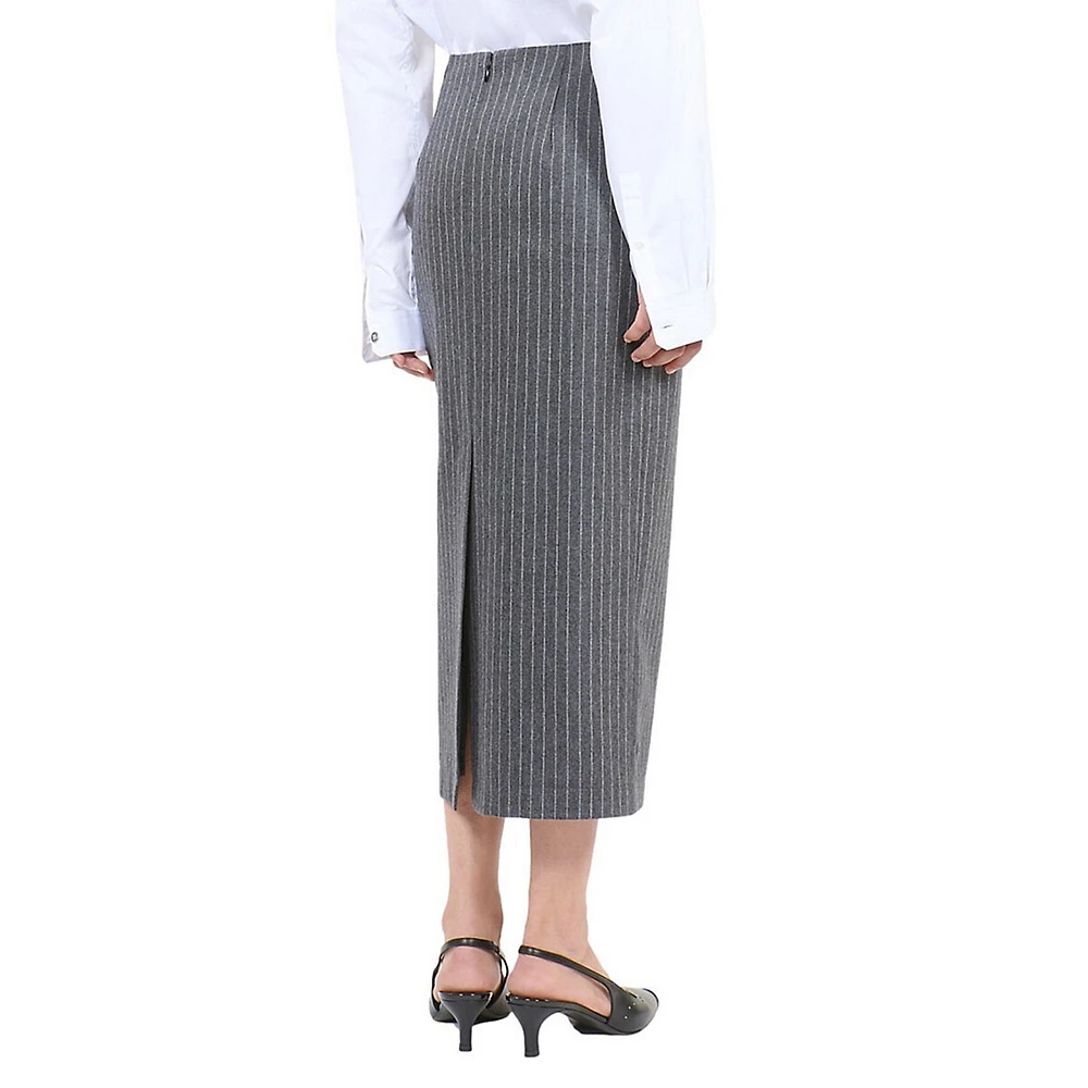 Wool-Blend Pinstriped Midi Pencil Skirt