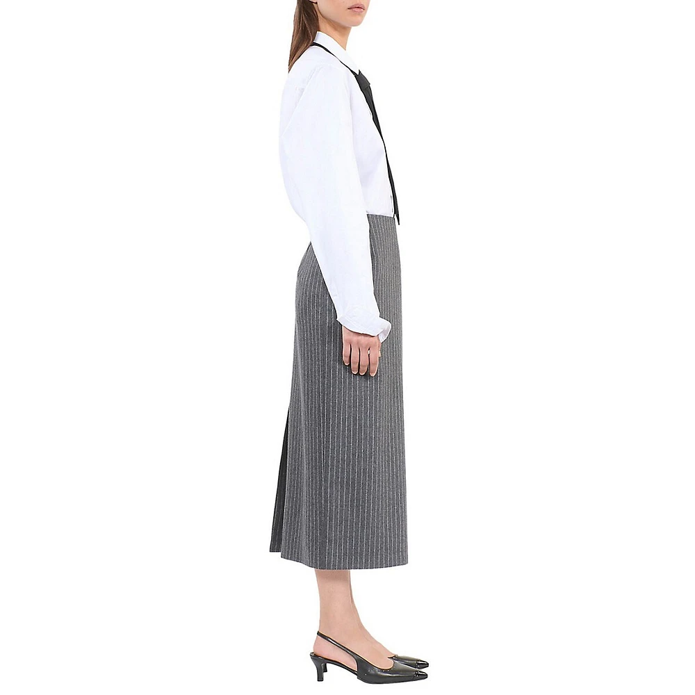 Wool-Blend Pinstriped Midi Pencil Skirt