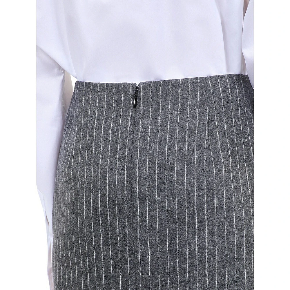 Wool-Blend Pinstriped Midi Pencil Skirt