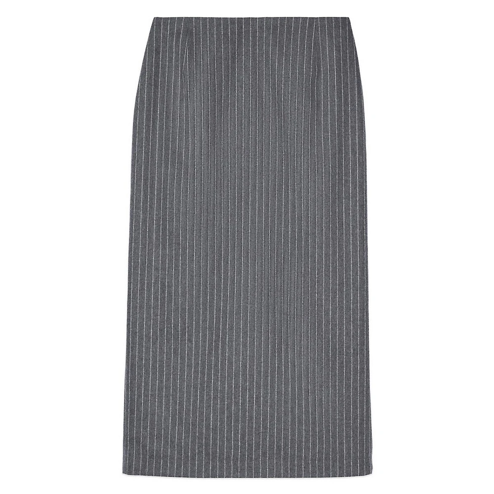 Wool-Blend Pinstriped Midi Pencil Skirt