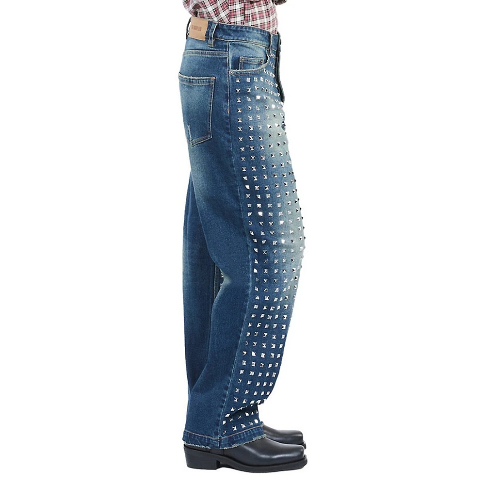 Studded Straight-Leg Jeans