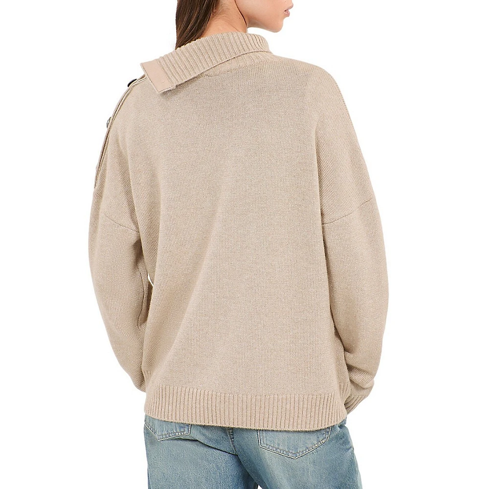 Wool & Cashmere-Blend Button-Shoulder Sweater