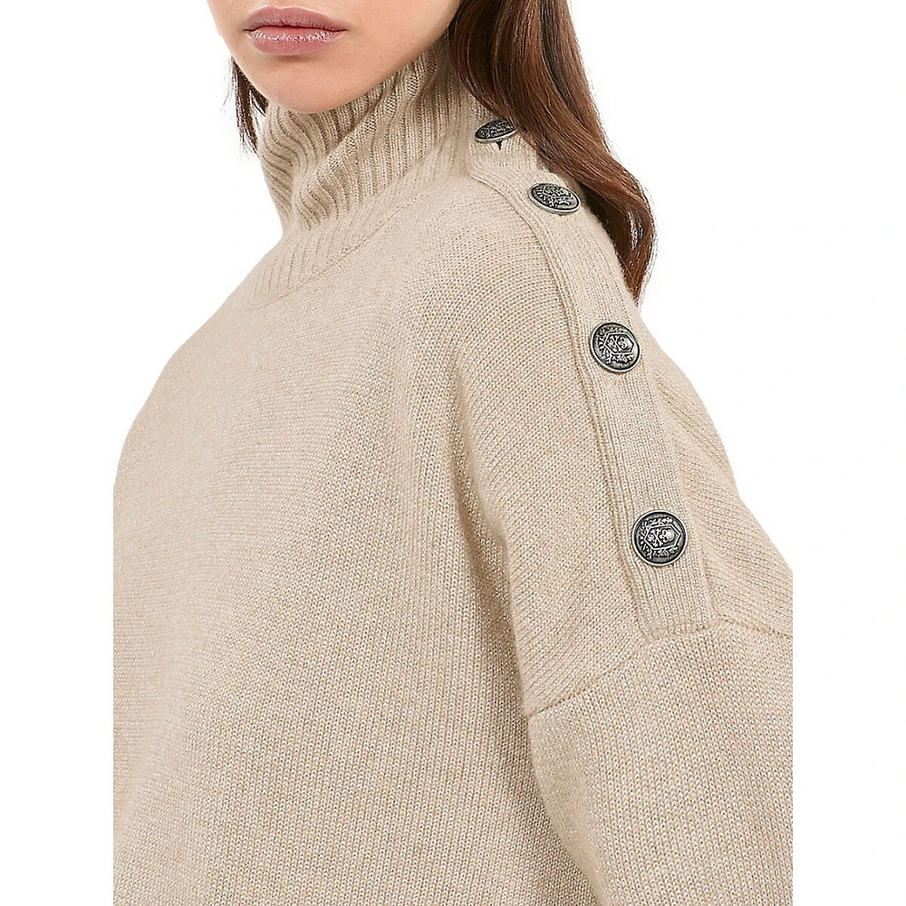 Wool & Cashmere-Blend Button-Shoulder Sweater