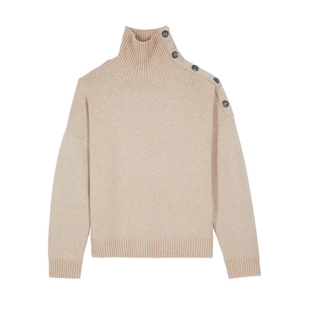 Wool & Cashmere-Blend Button-Shoulder Sweater