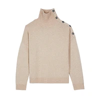 Wool & Cashmere-Blend Button-Shoulder Sweater