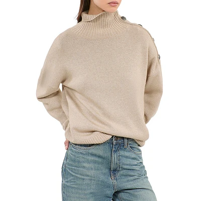 Wool & Cashmere-Blend Button-Shoulder Sweater