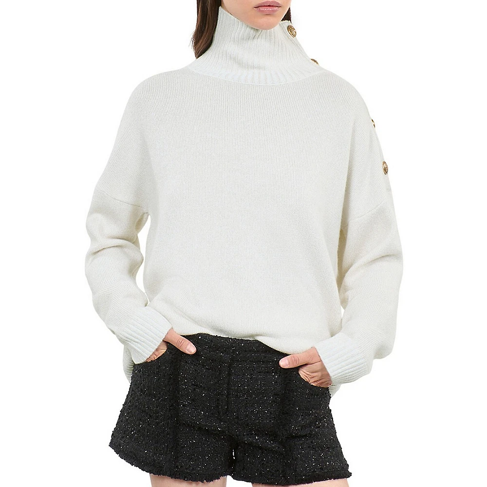 Wool & Cashmere-Blend Button-Shoulder Sweater