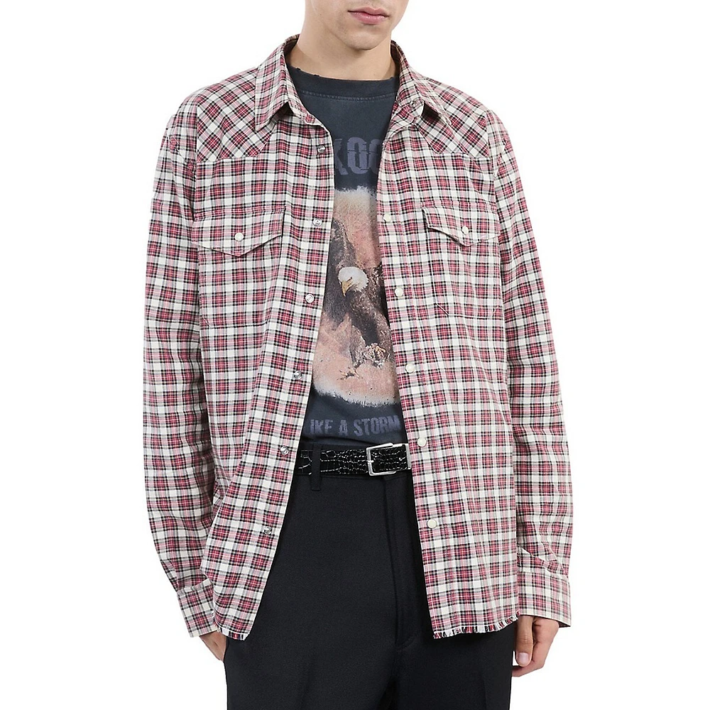 Frayed-Hem Check Shirt