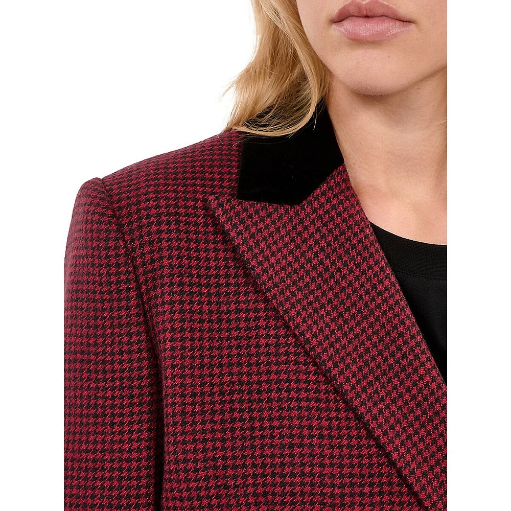 Double-Breasted Houndstooth Wool Blazer