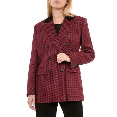 Double-Breasted Houndstooth Wool Blazer