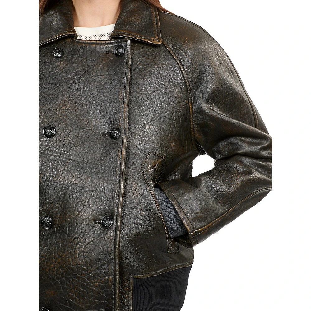 Bubble-Textured Leather Double-Breasted Jacket