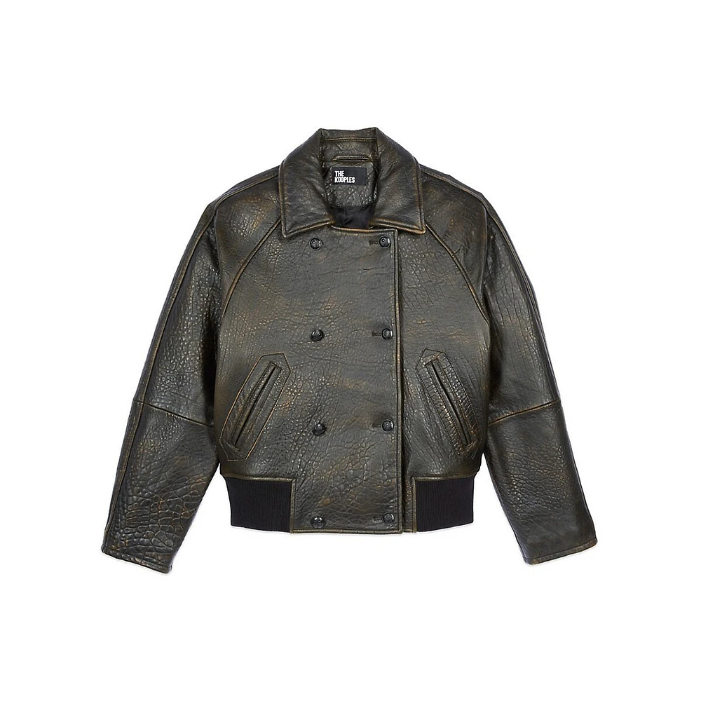 Bubble-Textured Leather Double-Breasted Jacket