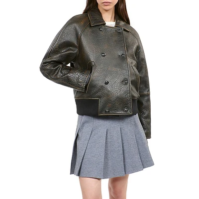 Bubble-Textured Leather Double-Breasted Jacket