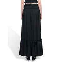 Tiered-Ruffle Bow Maxi Skirt