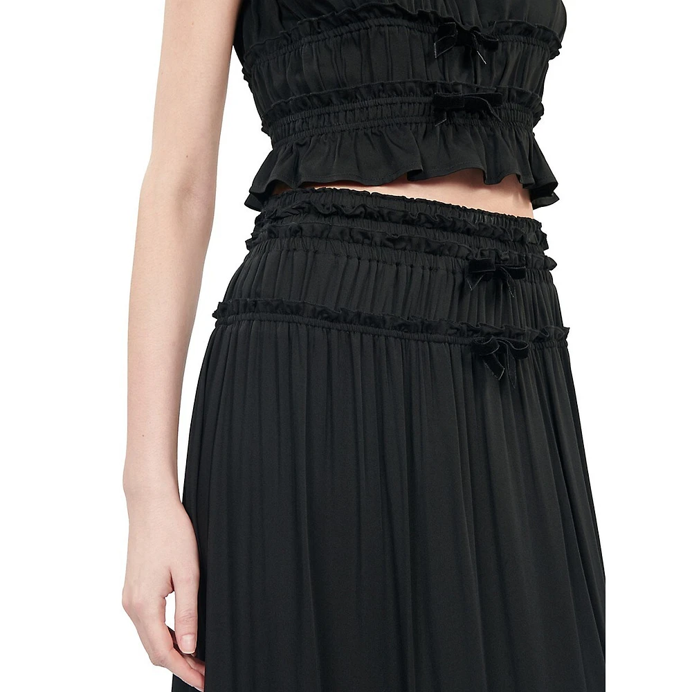 Tiered-Ruffle Bow Maxi Skirt