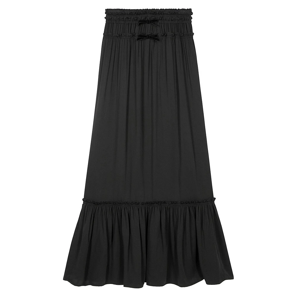 Tiered-Ruffle Bow Maxi Skirt