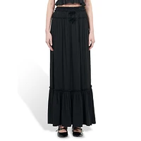 Tiered-Ruffle Bow Maxi Skirt