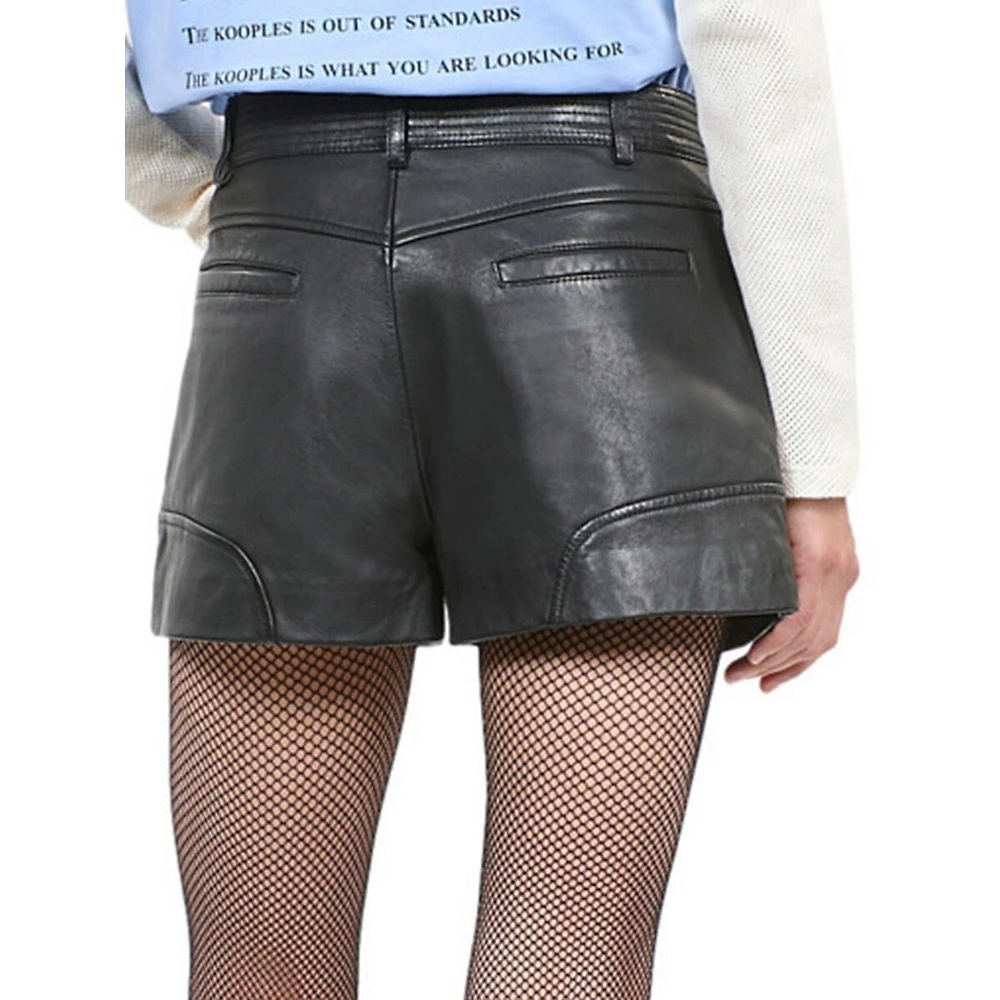 Zip-Pocket Belted Leather Shorts