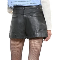 Zip-Pocket Belted Leather Shorts