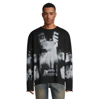 Blur-Print Raw-Edge Sweatshirt