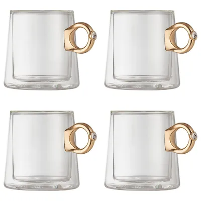 Double Wall Tiffany Mug Gold Handle 280ml Set Of 4
