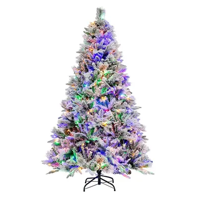 Pre-lit Snow Flocked Christmas Tree Hinged Xmas With 8 Modes And Lights