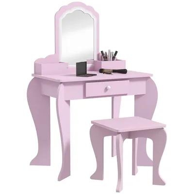 Kids Vanity Table With Mirror And Stool