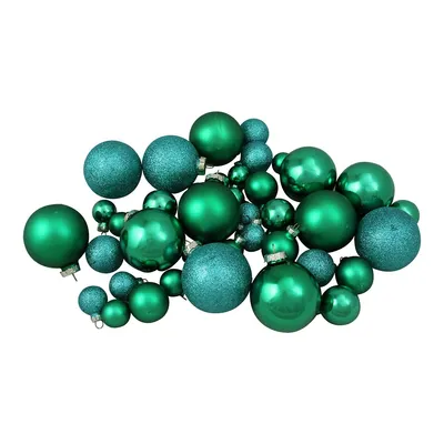 40ct Green 2- Finish Multiple Size Glass Ball Christmas Ornaments