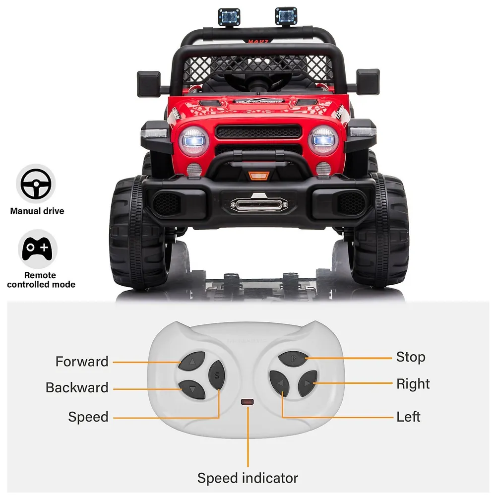 12v Jeep Kids Ride On Car Toy With Open Doors, Realistic Lights And Remote Control