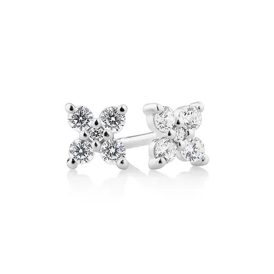 Floral Stud Earrings With Cubic Zirconia In Sterling Silver