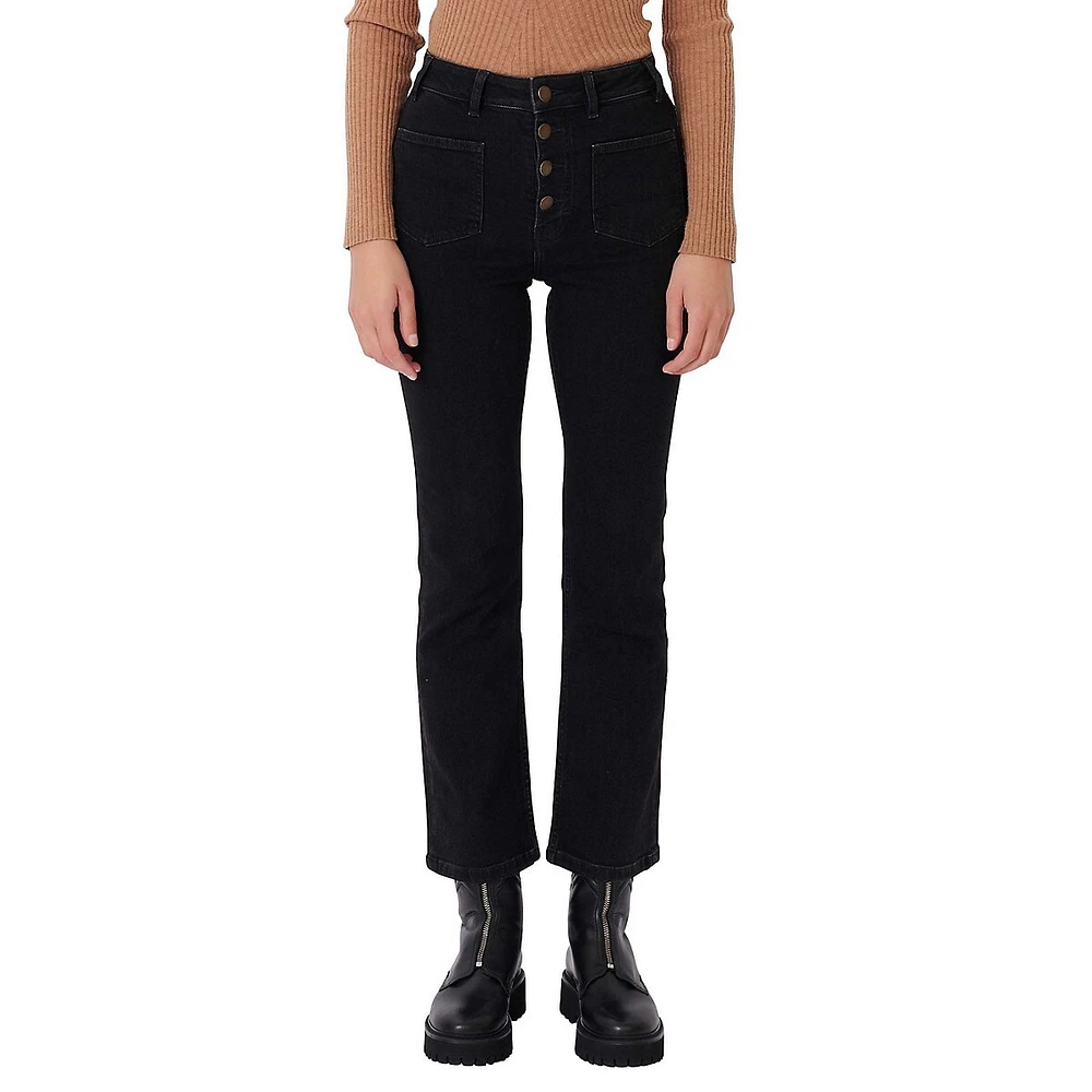 High Waisted Button Detail Flare Pants