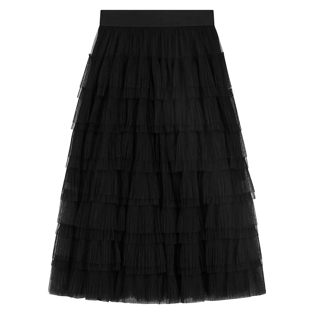 Tulle Midi Flared Skirt