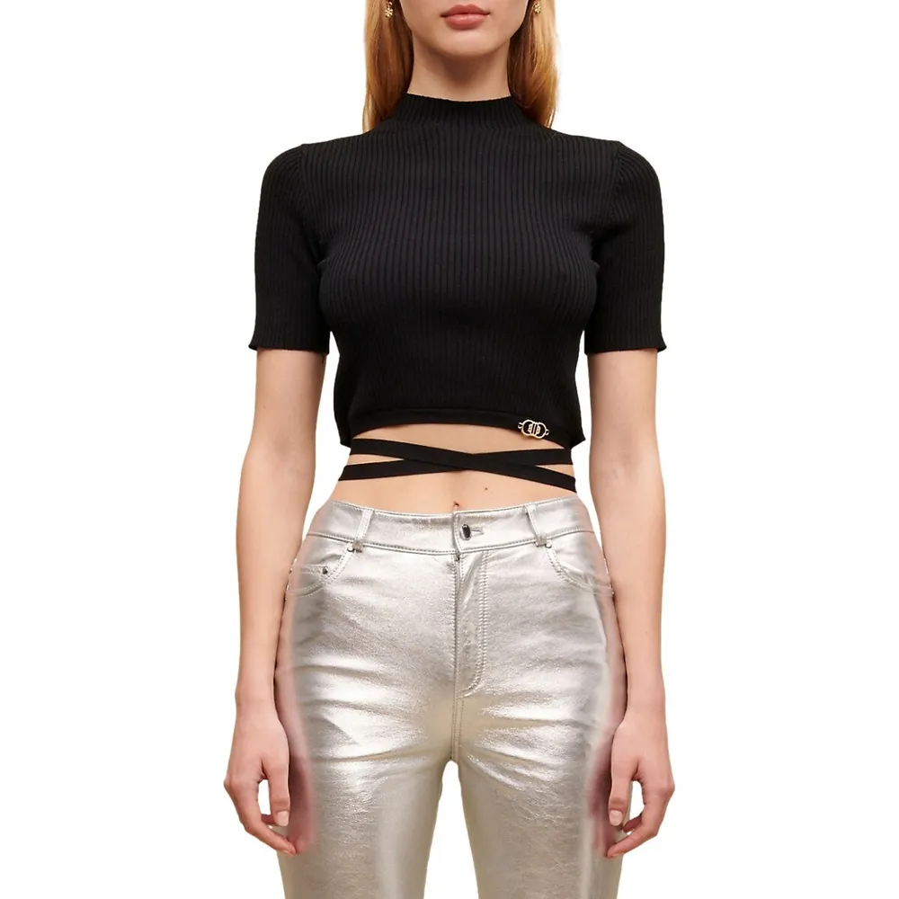 Cropped Ribbed Tie-Hem Top