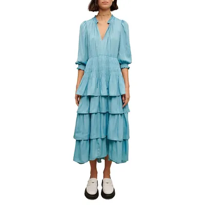 Radjinette Ruffled Blouson-Sleeve Midi Dress