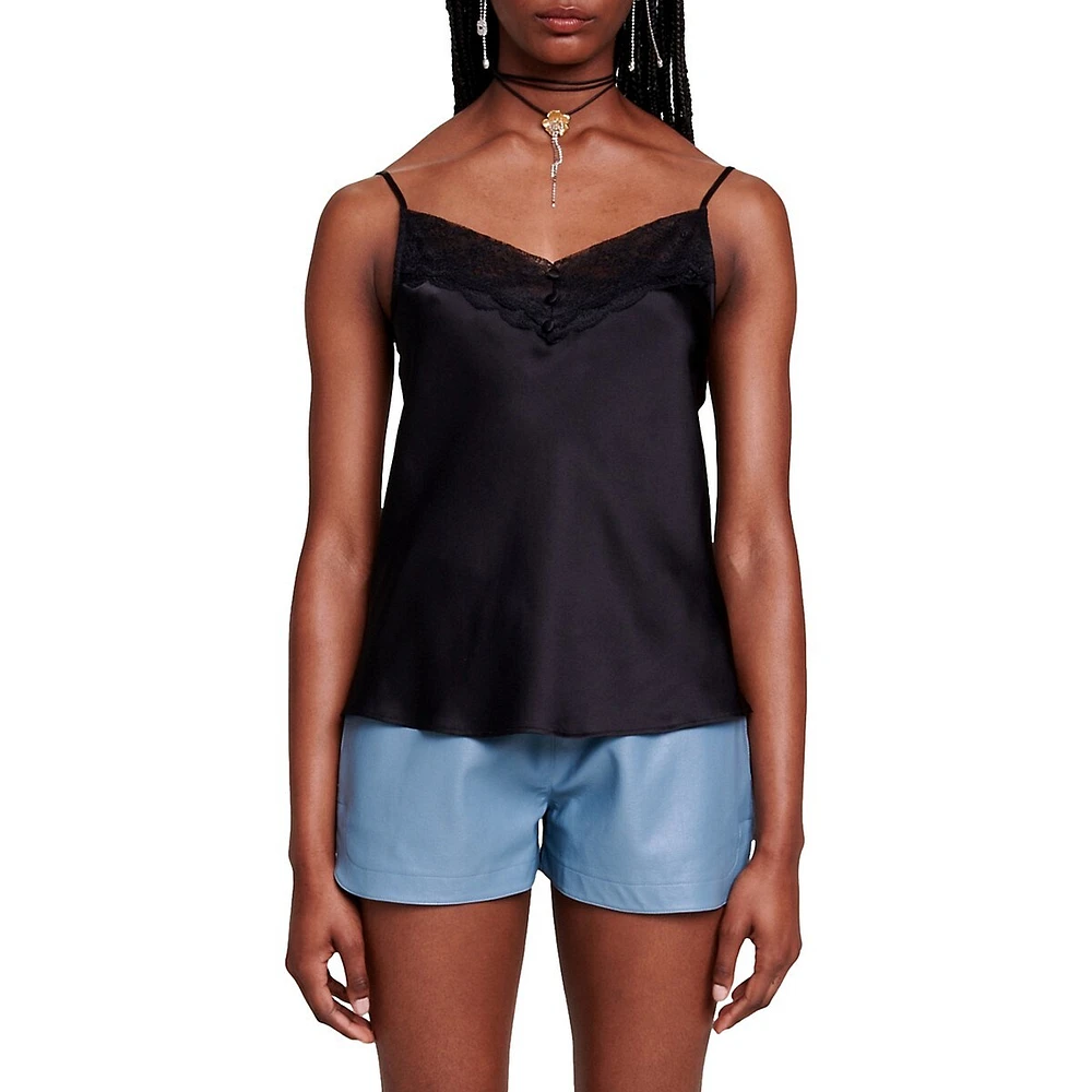 Lace-trimmed Satin Camisole Top