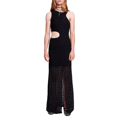 Raiserane Asymmetrical Lace Cutout Maxi Dress