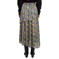 Jisoleur Floral Satin Asymmetric Midi Skirt