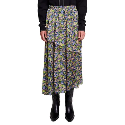 Jisoleur Floral Satin Asymmetric Midi Skirt