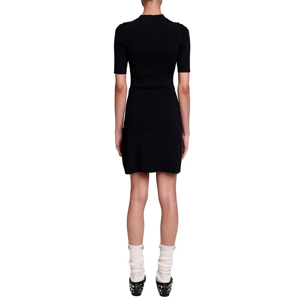 Rellier Directional-Button Rib-Knit Mini Dress