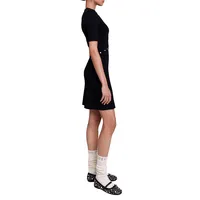 Rellier Directional-Button Rib-Knit Mini Dress