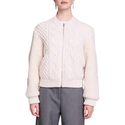 Bomba Cable-Knit and Faux Fur Bomber Jacket