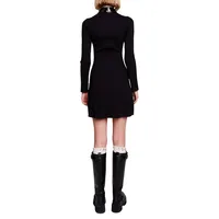 Rosania Faux-Leather Trim Ribbed Mini Dress