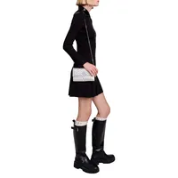 Rosania Faux-Leather Trim Ribbed Mini Dress