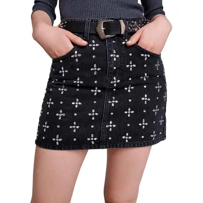 Jicroix Embellished Denim Mini Skirt