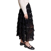 Josephy Sequin & Pleated Tulle Midi Skirt