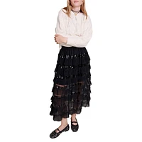 Josephy Sequin & Pleated Tulle Midi Skirt