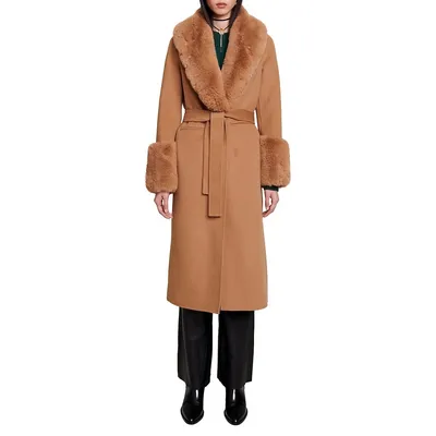 Galaxyto Faur Fur-Trim Wool-Blend Long Coat