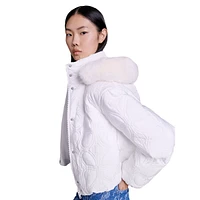 Glamory Faux Fur-Trim Hooded Bomber Jacket