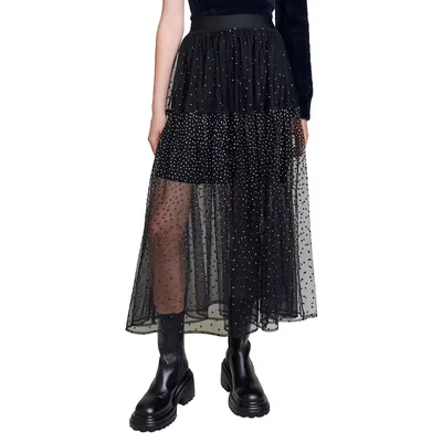 Jilly Tiered Sheer Midi Skirt