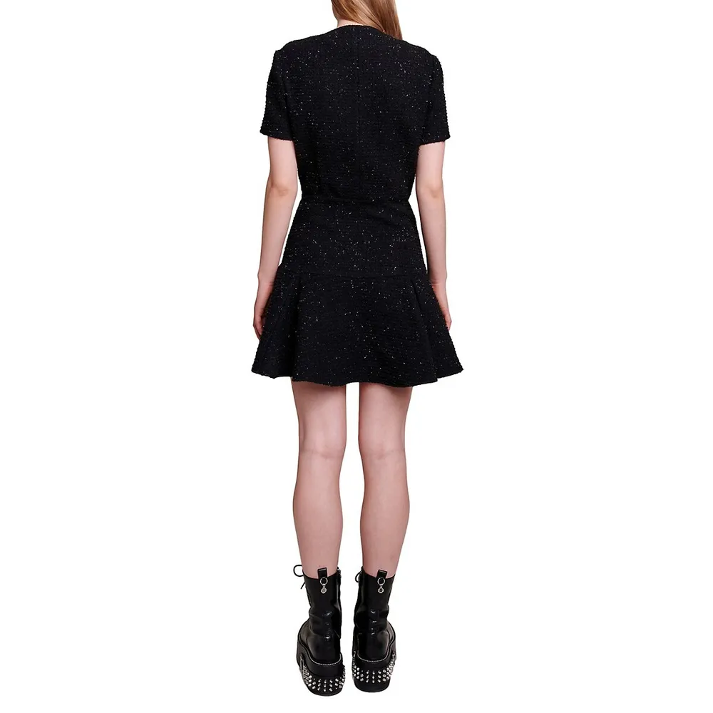 Rateau Clover-Button Tweed Mini Dress
